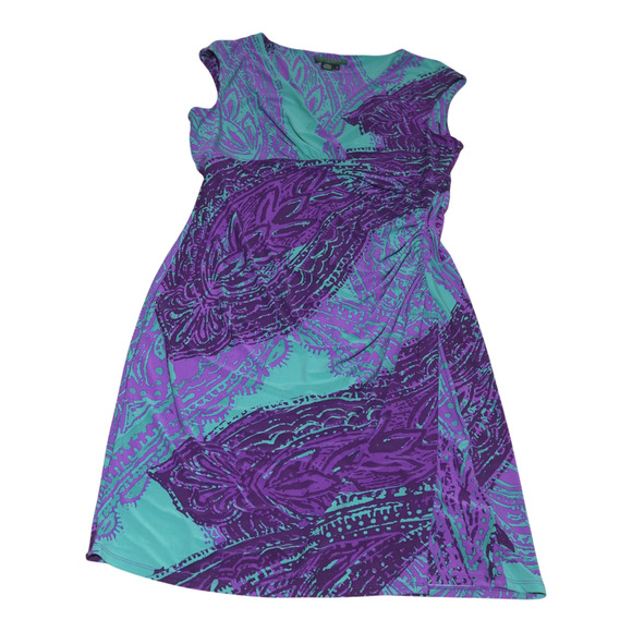 Lauren Ralph Lauren Wrap Dress Ruched Empire Waist V-Neck Purple Blue 12 Defect - Picture 7 of 12